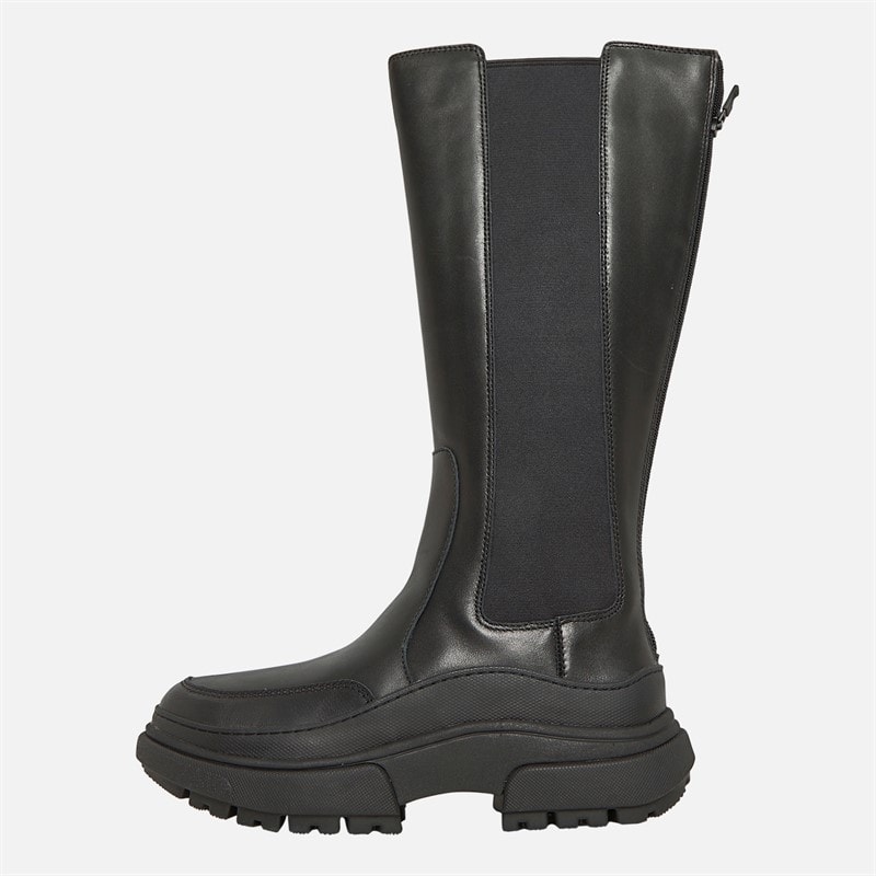 FitFlop Womens Wylder Leather Tall Chelsea Boots Black