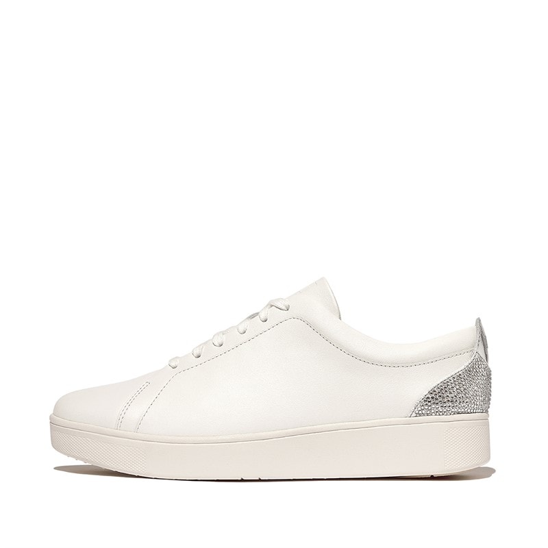 FitFlop Womens Rally Crystal Back Tab Trainers Urban White/Silver - Image 2