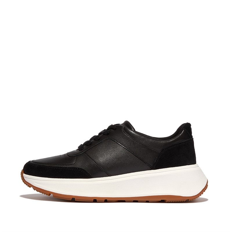 FitFlop Womens F-Mode Leather/Suede Flatform Trainers Black - Image 2