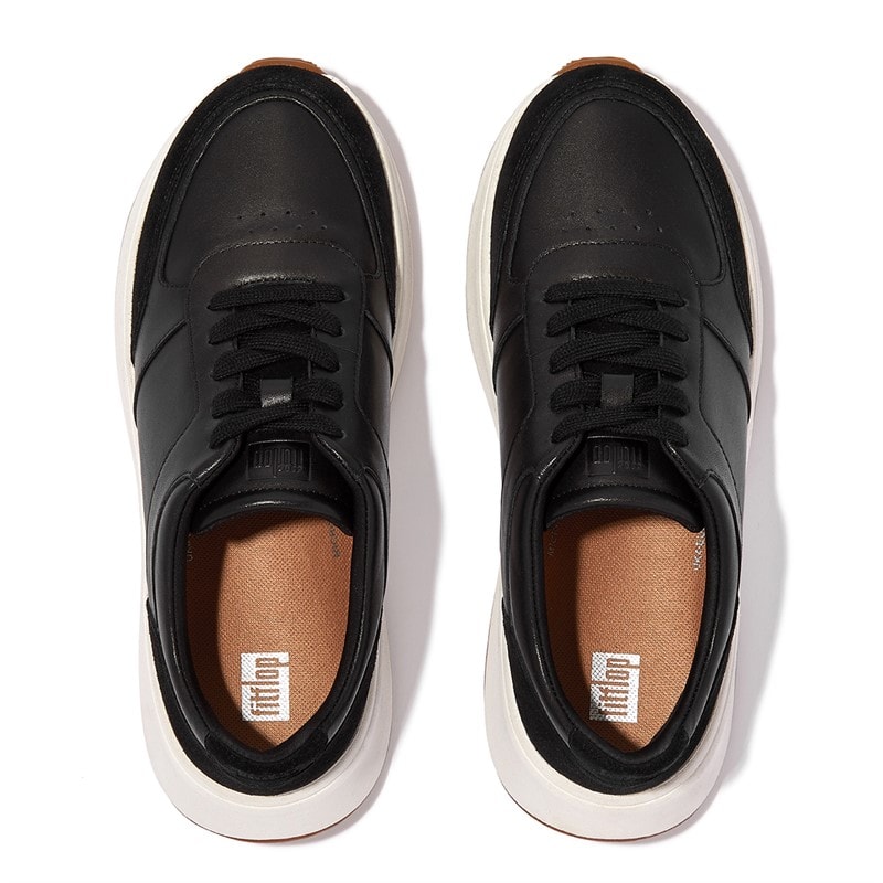 FitFlop Womens F-Mode Leather/Suede Flatform Trainers Black - Image 3