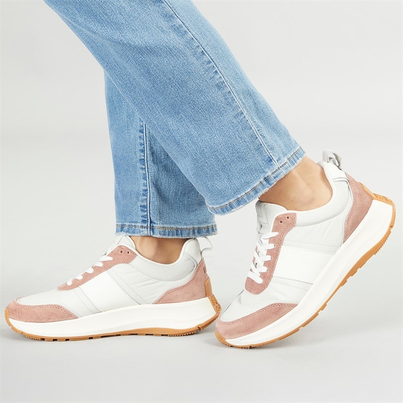 FitFlop Womens F-Mode Flow Fabric/Suede/Leather Flatform Trainers Dusky Pink Mix - Image 1