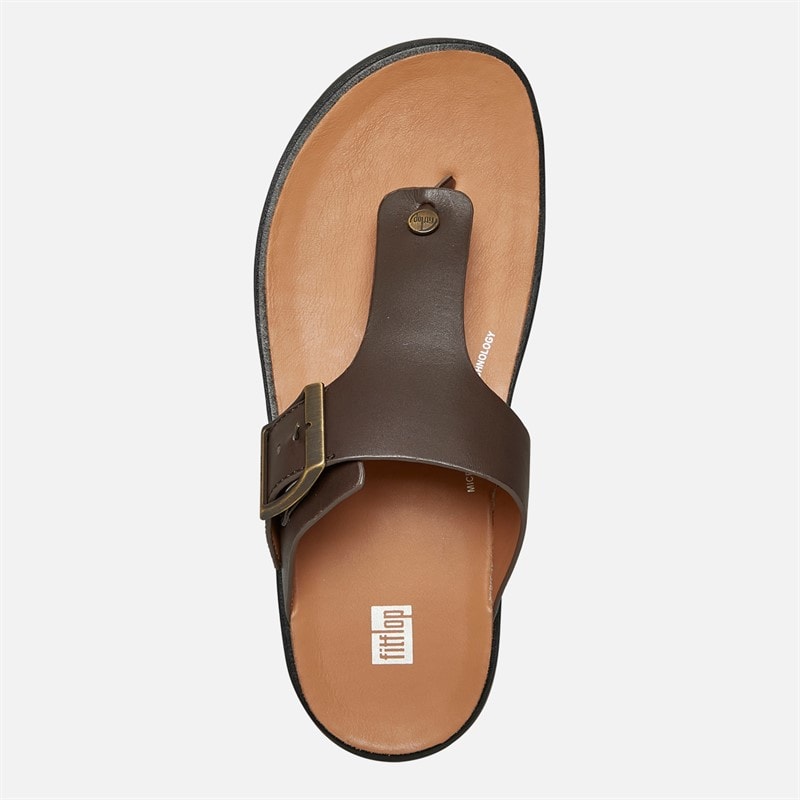 FitFlop Mens Gen-FF Buckle Leather Toe-Post Sandals Chocolate Brown - Image 4