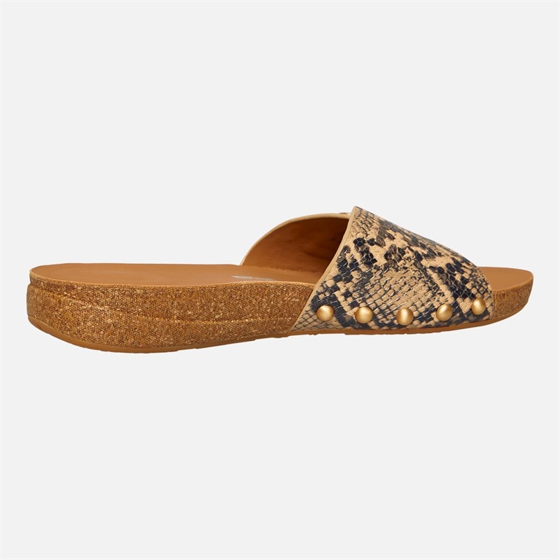 FitFlop Womens Iqushion Adjustable Buckle Snake-Embossed Leather Slides Classic Beige - Image 5