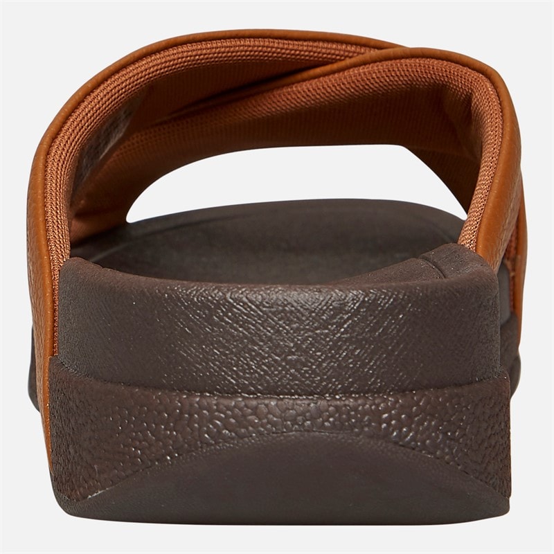 FitFlop Mens Surfer Mens Tumbled-Leather Cross Strap Sliders Light Tan - Image 3