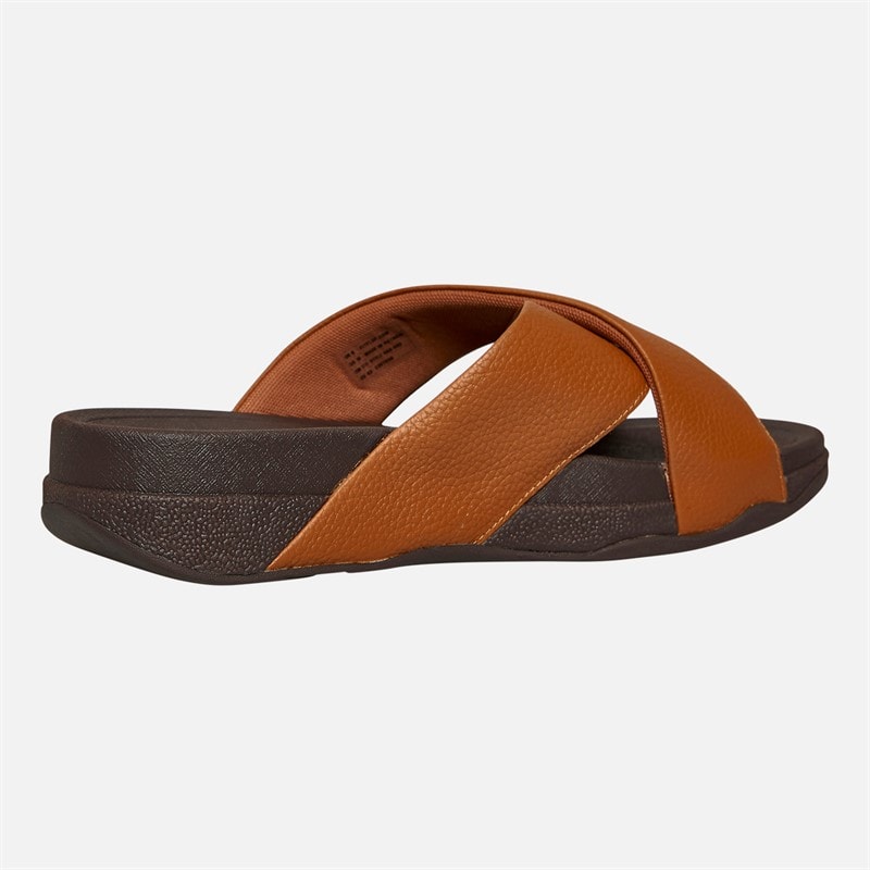 FitFlop Mens Surfer Mens Tumbled-Leather Cross Strap Sliders Light Tan - Image 5