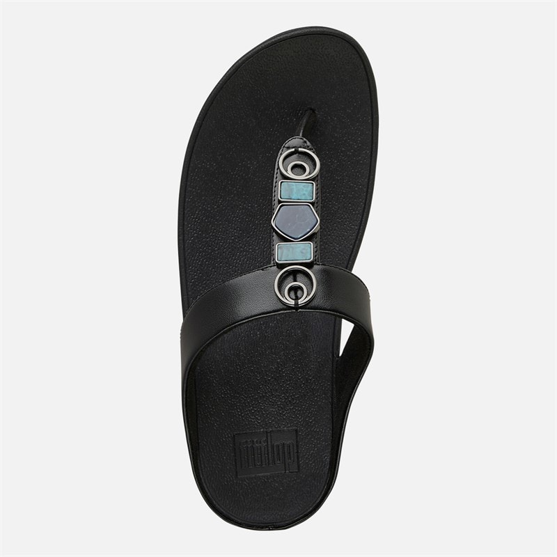 FitFlop Womens Fino Stone Trim Toe Post Sandals Black - Image 4