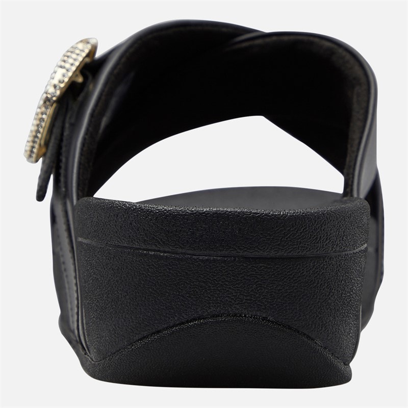 FitFlop Womens Lulu Crystal Buckle Leather Cross Strap Sliders Black - Image 3