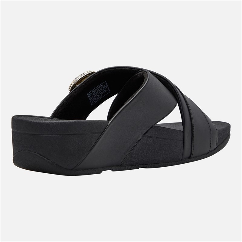 FitFlop Womens Lulu Crystal Buckle Leather Cross Strap Sliders Black - Image 5