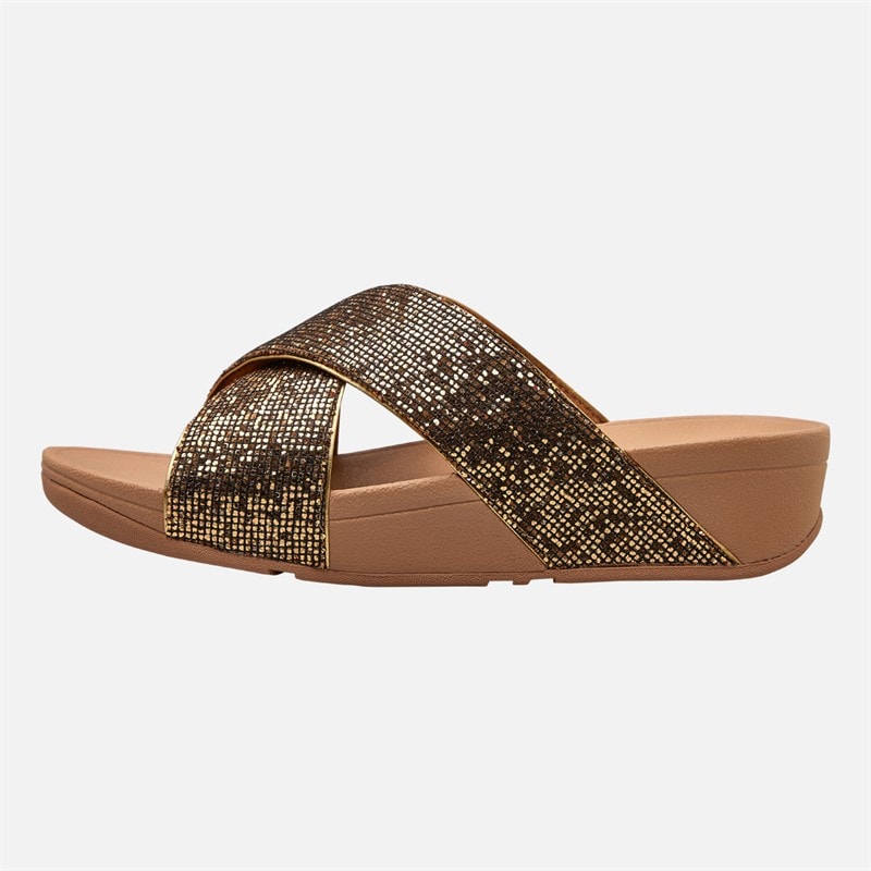 FitFlop Womens Lulu Glitterball Cross Strap Sliders Old Gold - Image 1