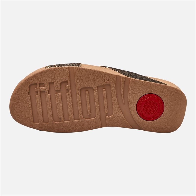 FitFlop Womens Lulu Glitterball Cross Strap Sliders Old Gold - Image 2