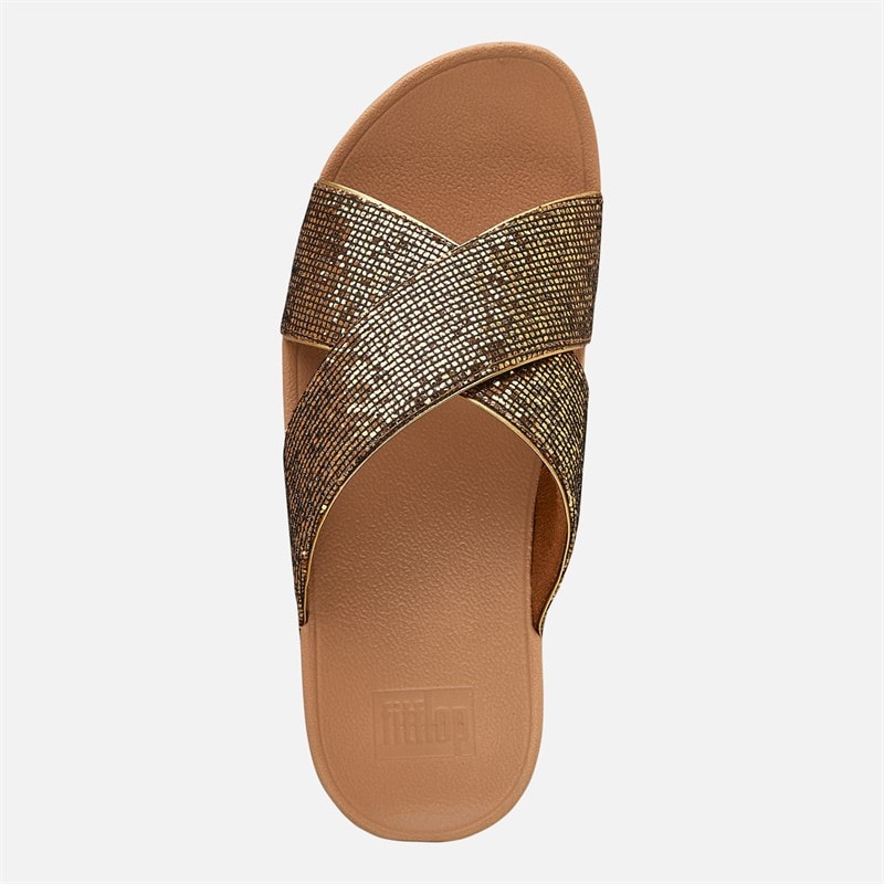 FitFlop Womens Lulu Glitterball Cross Strap Sliders Old Gold - Image 4