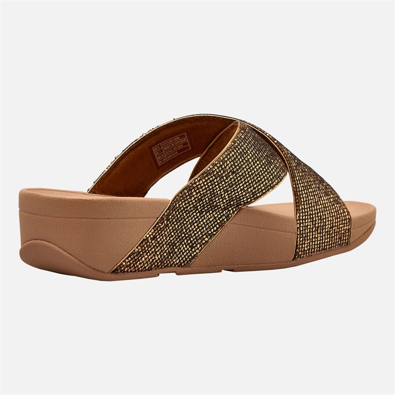 FitFlop Womens Lulu Glitterball Cross Strap Sliders Old Gold - Image 5