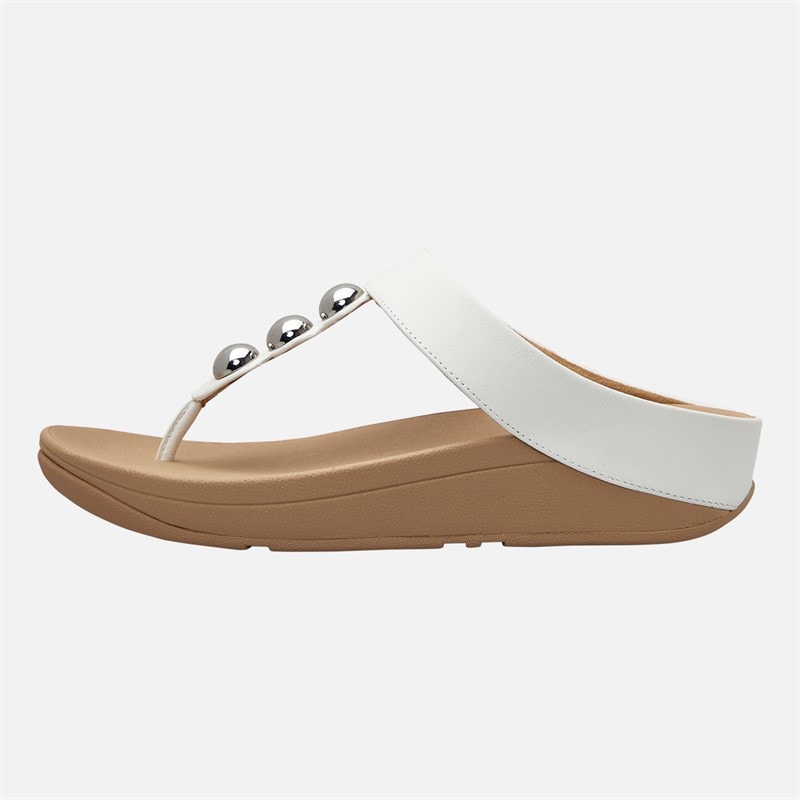 FitFlop Womens Fino Mirror Dome Leather Toe Post Sandals Urban White - Image 1