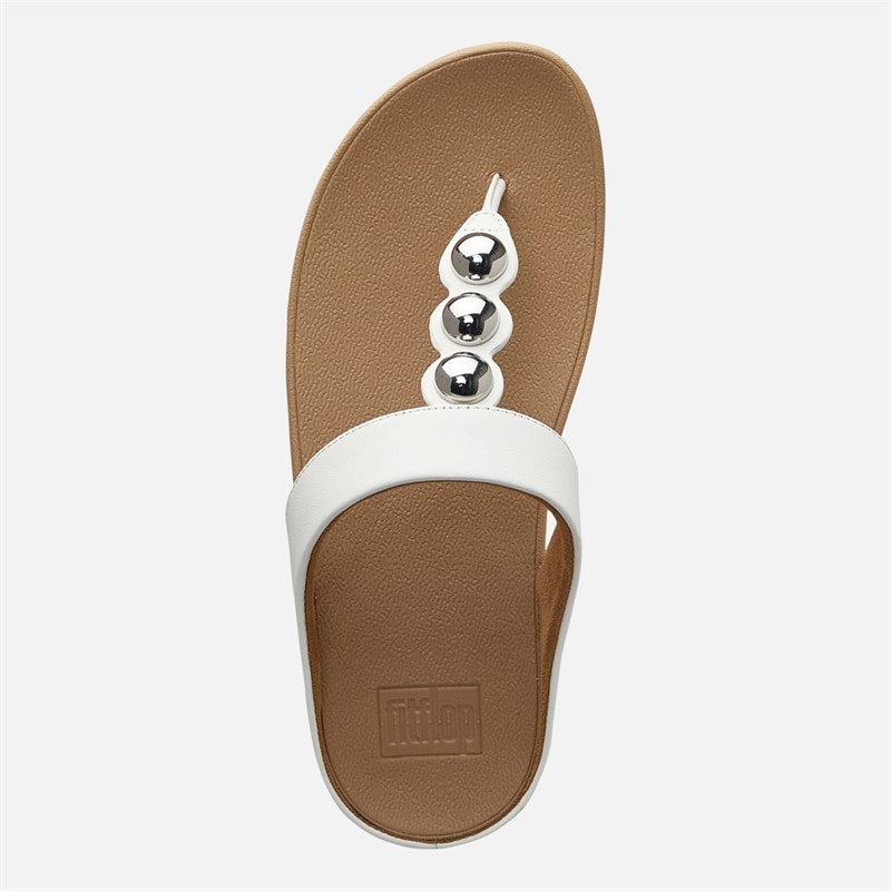 FitFlop Womens Fino Mirror Dome Leather Toe Post Sandals Urban White - Image 4