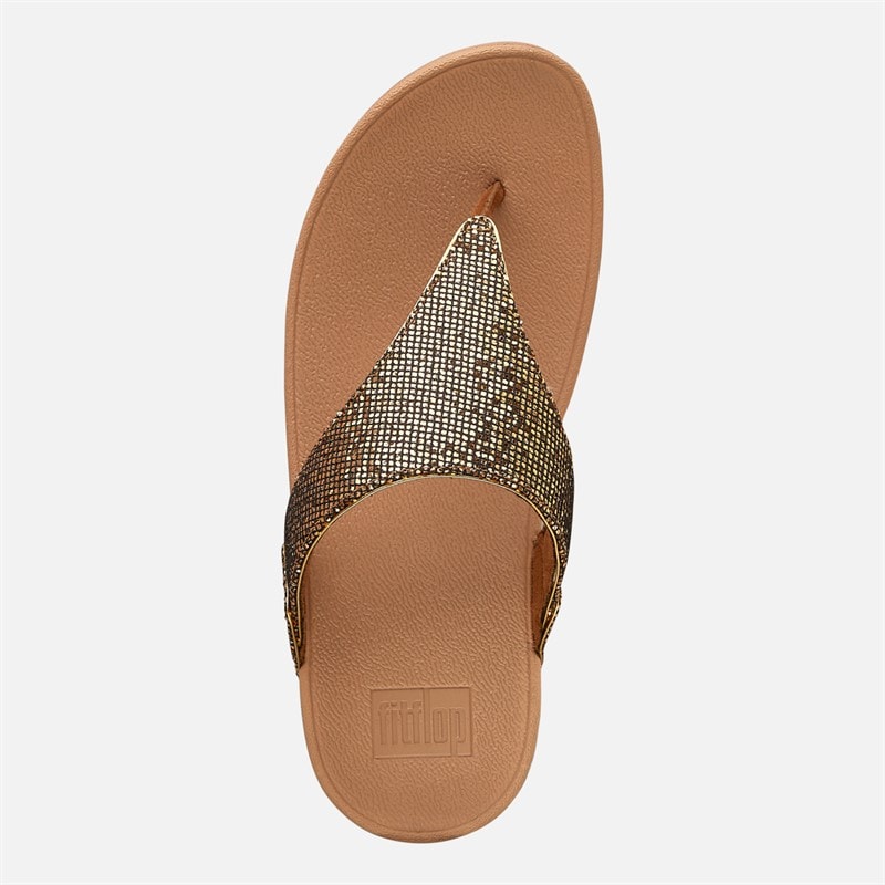 FitFlop Womens Lulu Glitterball Toe Post Sandals Old Gold - Image 4