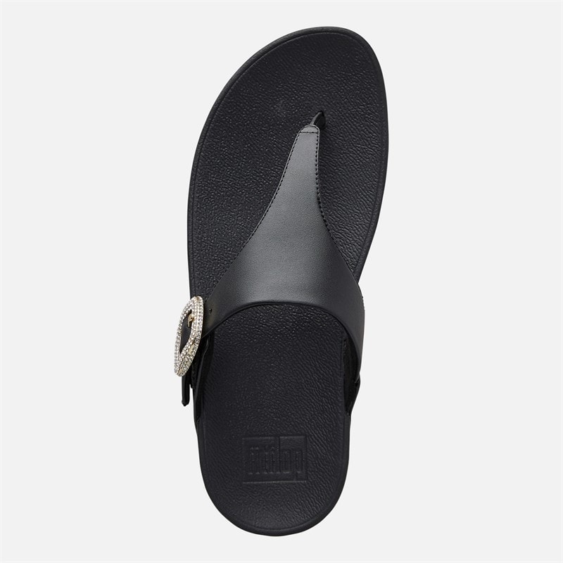 FitFlop Womens Lulu Crystal Buckle Leather Toe Post Sandals Black - Image 4