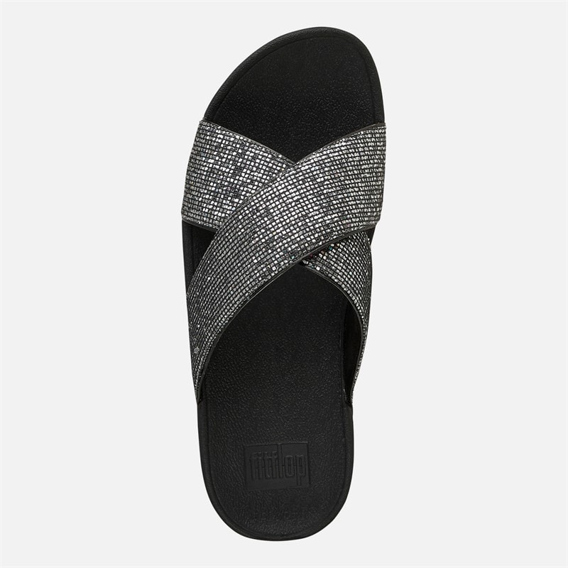 FitFlop Womens Lulu Glitterball Cross Strap Sliders Silver - Image 4