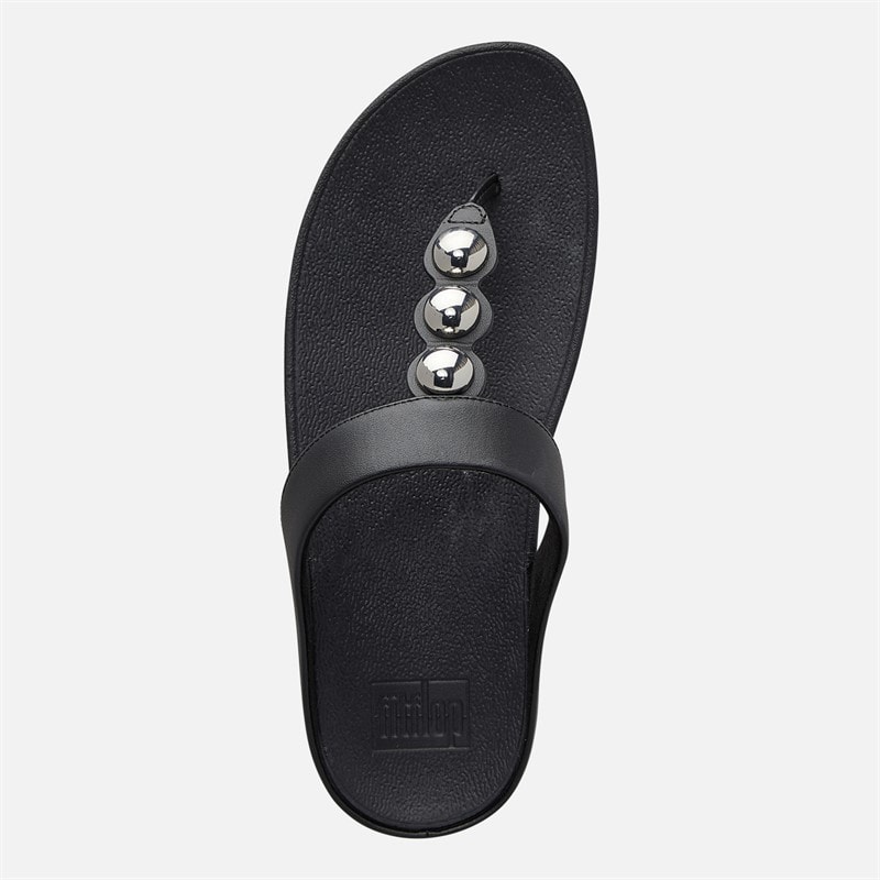 FitFlop Womens Fino Mirror Dome Leather Toe Post Sandals Black - Image 4