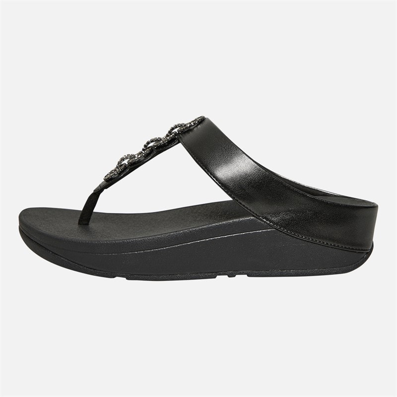 FitFlop Womens Fino Sparkle Toe Post Sandals All Black - Image 1