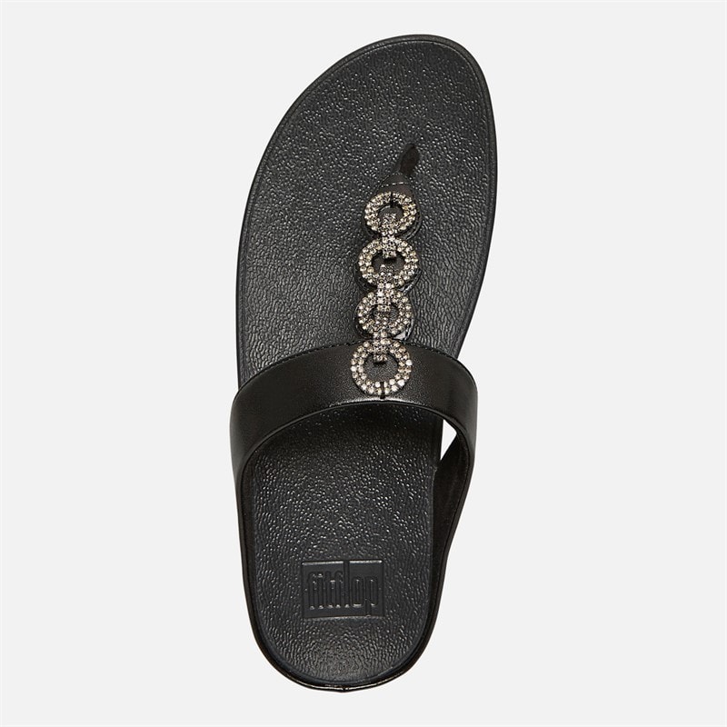 FitFlop Womens Fino Sparkle Toe Post Sandals All Black - Image 4
