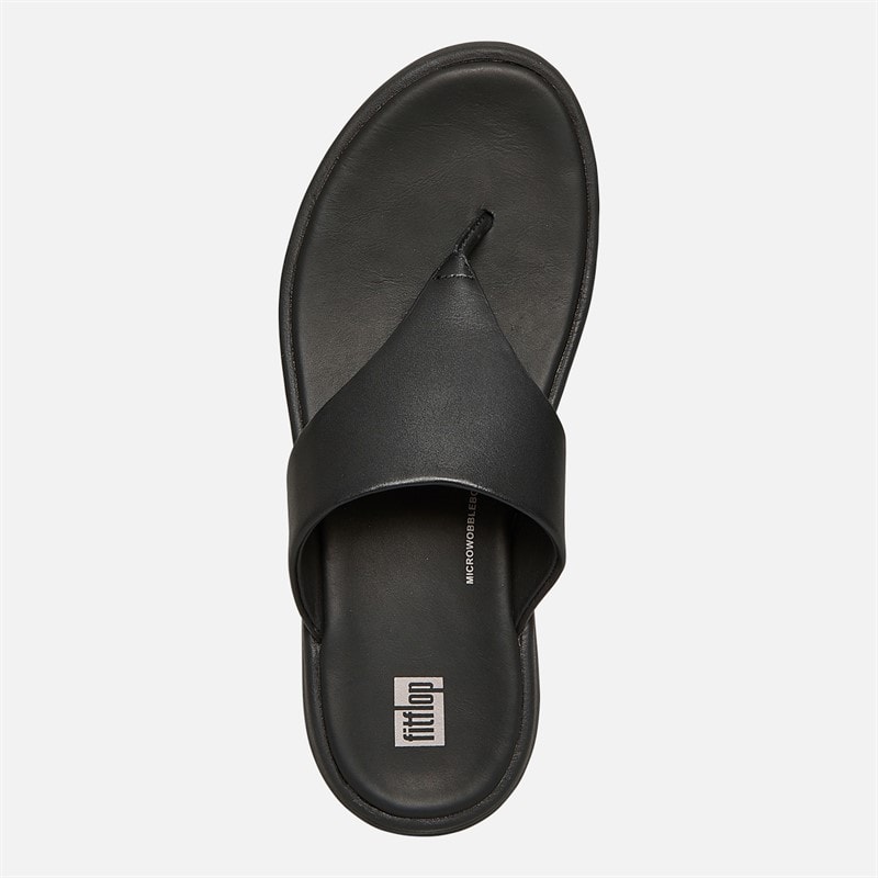 FitFlop Womens Leather Flatform Toe Post Sandals All Black - Image 4