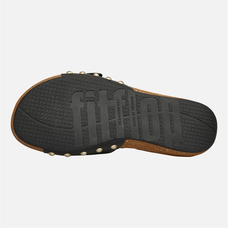 FitFlop Womens Iqushion Adjustable Buckle Leather/Cork Sliders Black - Image 2