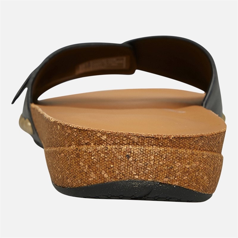 FitFlop Womens Iqushion Adjustable Buckle Leather/Cork Sliders Black - Image 3