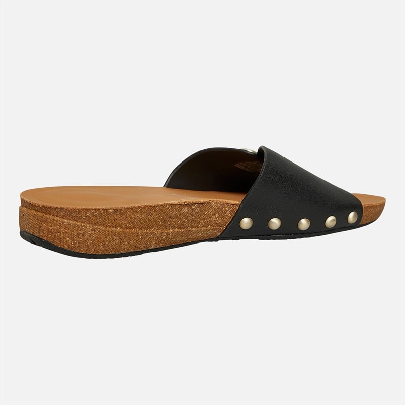 FitFlop Womens Iqushion Adjustable Buckle Leather/Cork Sliders Black - Image 5
