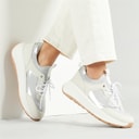 FitFlop Womens F-mode Suede/Knit Flatform Slip On Laced Trainers Urban White/French Grey