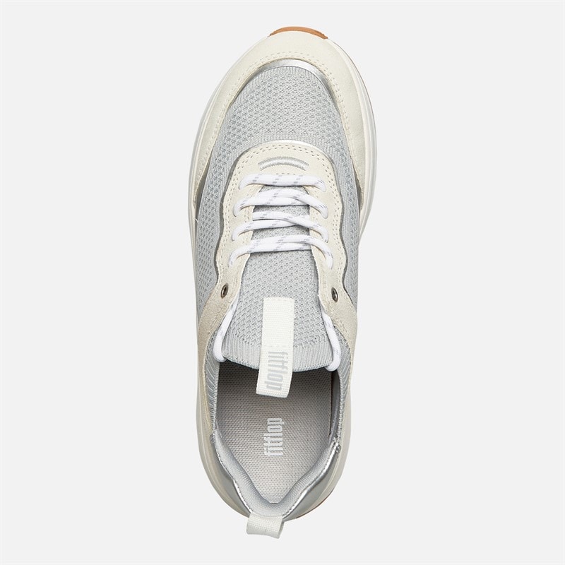 FitFlop Womens F-mode Suede/Knit Flatform Slip On Laced Trainers Urban White/French Grey - Image 4