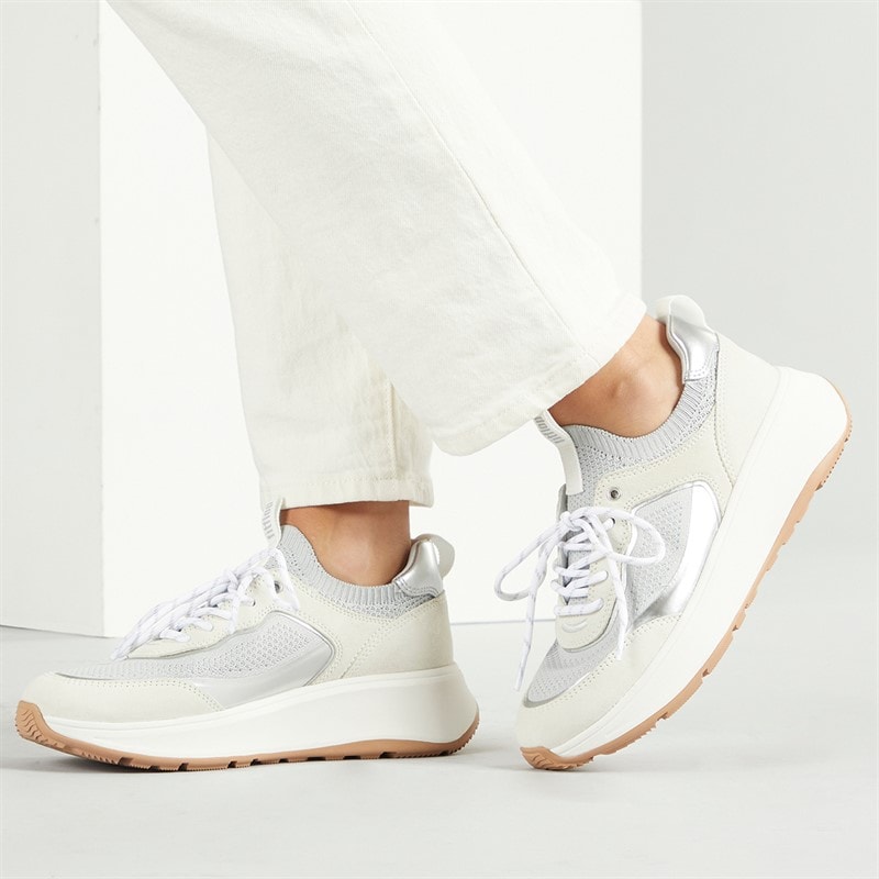 FitFlop Womens F-mode Suede/Knit Flatform Slip On Laced Trainers Urban White/French Grey - Image 5