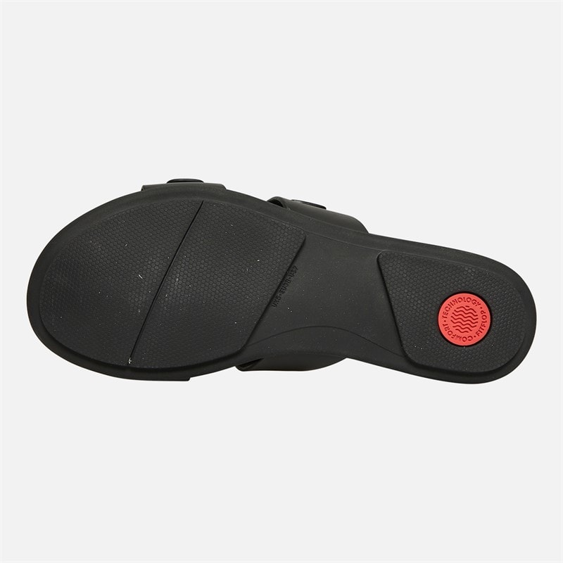 FitFlop Womens Gracie Rubber Buckle Two Bar Leather Sliders All Black - Image 2