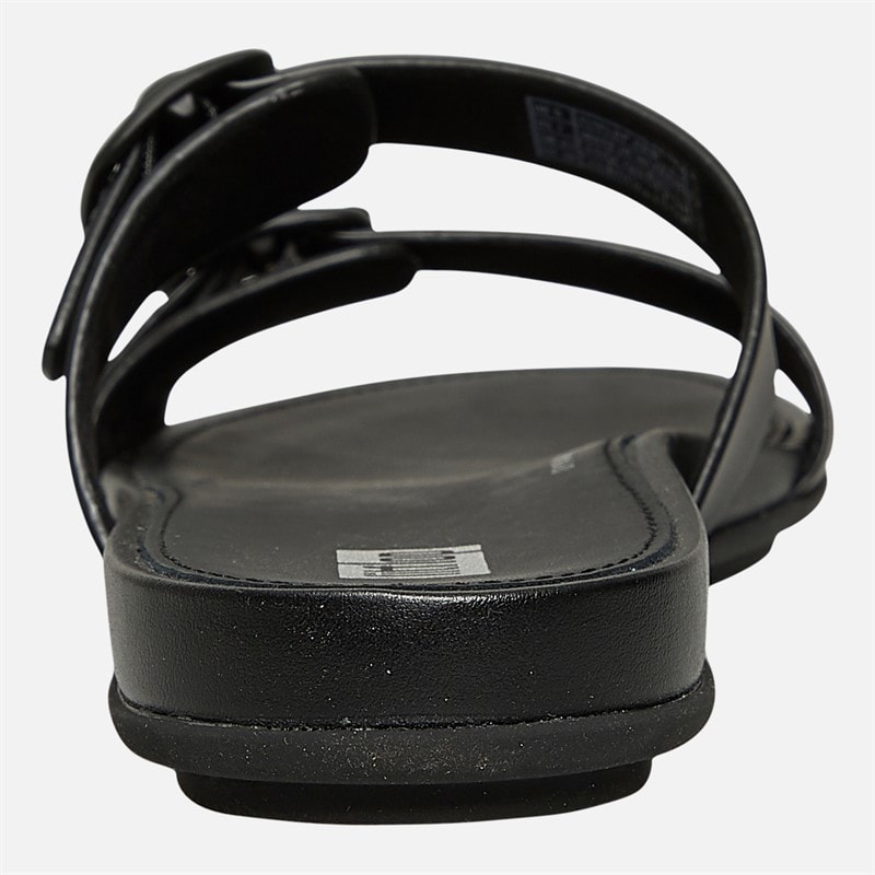 FitFlop Womens Gracie Rubber Buckle Two Bar Leather Sliders All Black - Image 3
