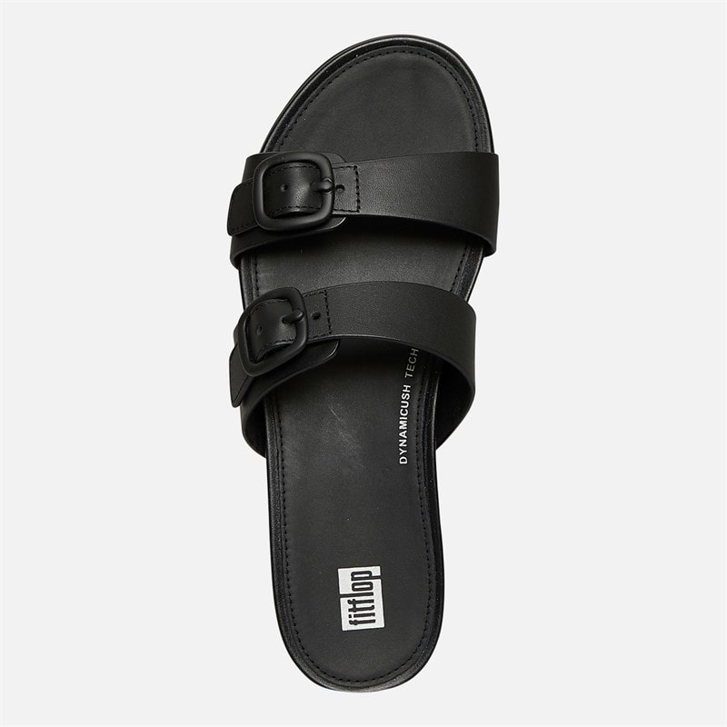 FitFlop Womens Gracie Rubber Buckle Two Bar Leather Sliders All Black - Image 4