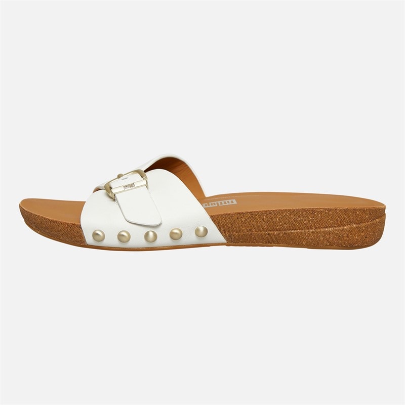 FitFlop Womens Iqushion Adjustable Buckle Leather/Cork Sliders Urban White - Image 1
