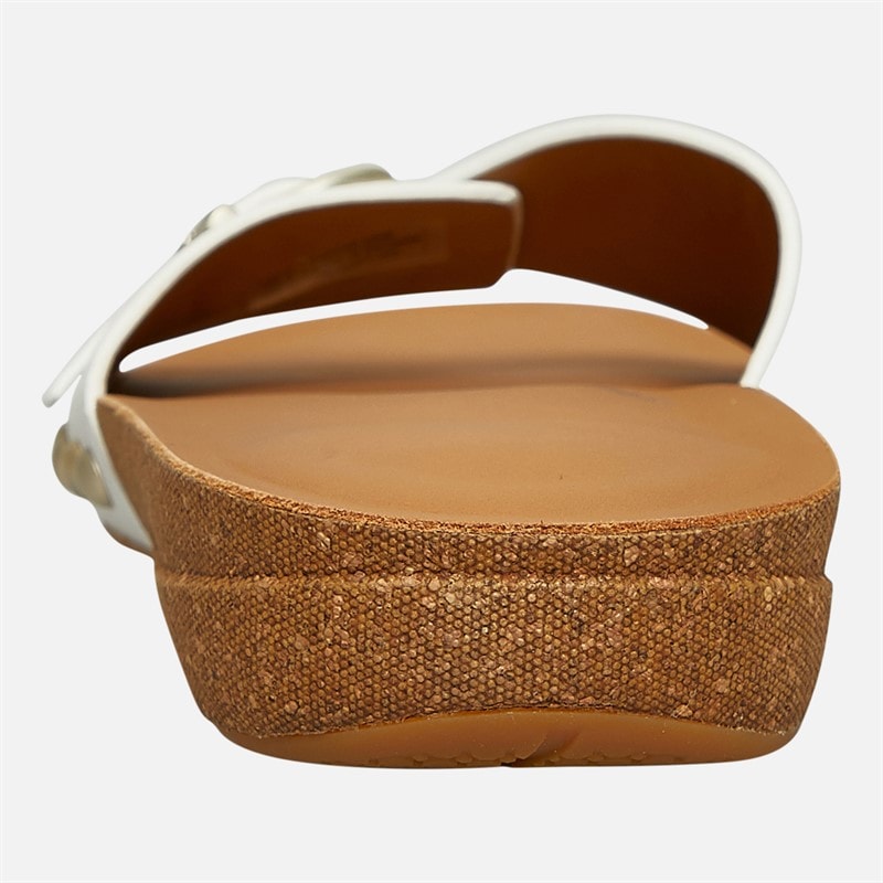 FitFlop Womens Iqushion Adjustable Buckle Leather/Cork Sliders Urban White - Image 3