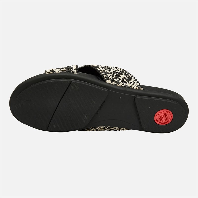 FitFlop Womens Gracie Woven Cross Sliders Black/Ivory Mix - Image 2