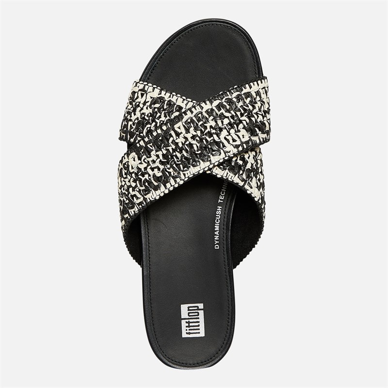 FitFlop Womens Gracie Woven Cross Sliders Black/Ivory Mix - Image 4