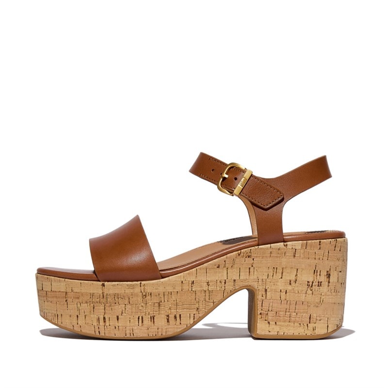 FitFlop Womens Platform Heeled Ankle Strap Sandals Deep Tan