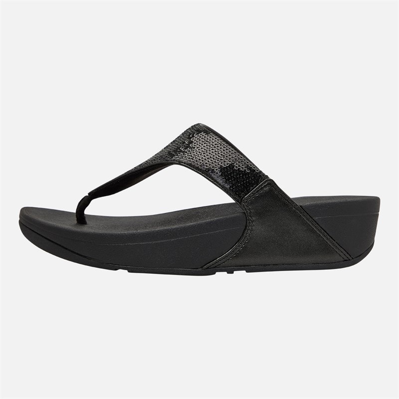 FitFlop Womens Lulu Sequin Toe Post Sandals All Black - Image 1