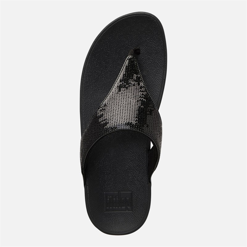 FitFlop Womens Lulu Sequin Toe Post Sandals All Black - Image 4