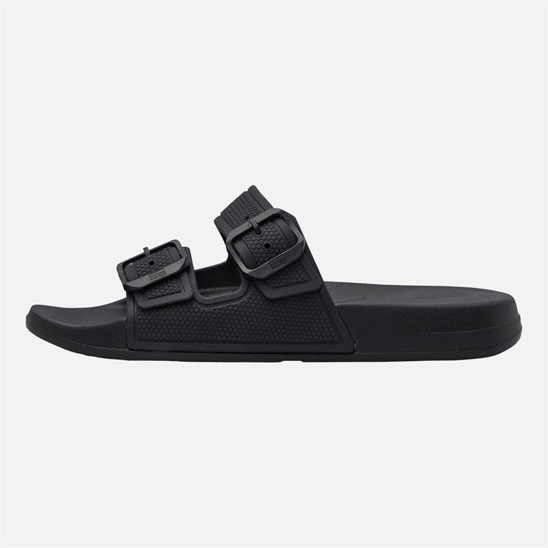 FitFlop Womens Iqushion Twin Bar Buckled Sliders All Black - Image 1