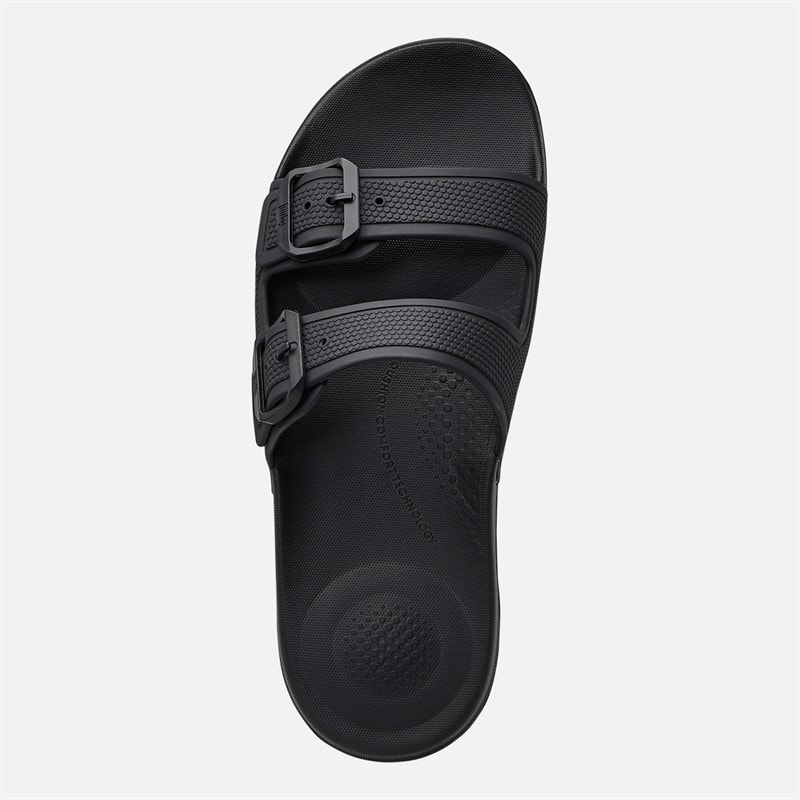 FitFlop Womens Iqushion Twin Bar Buckled Sliders All Black - Image 3