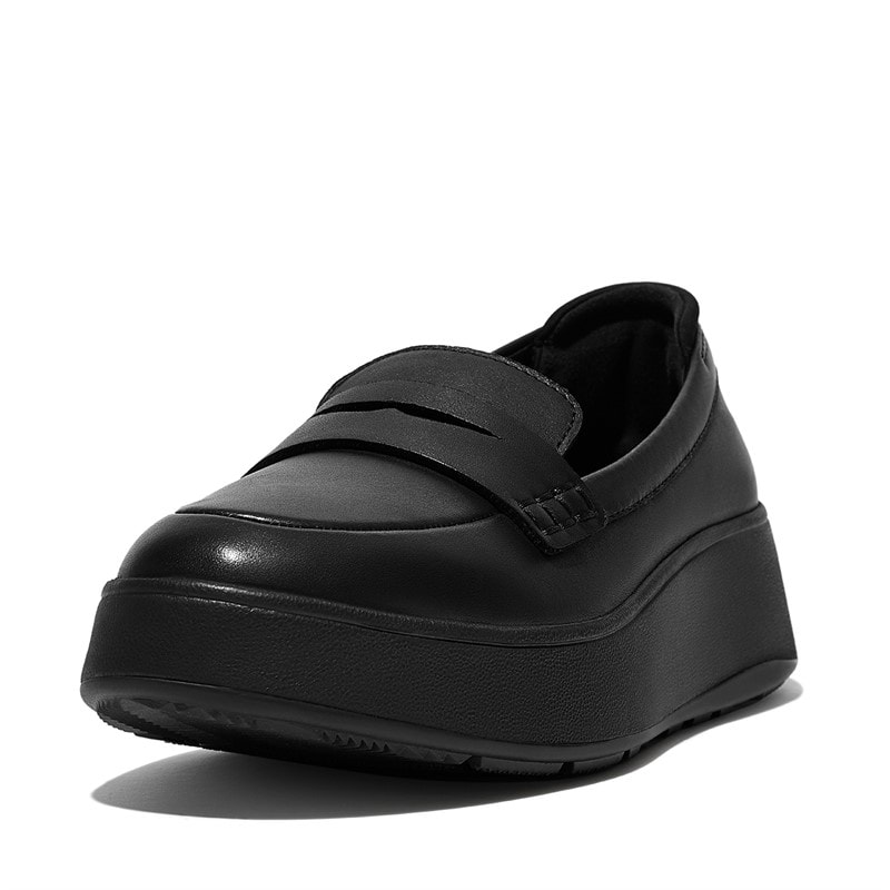 FitFlop Womens F-mode Flatform Leather Penny Loafers All Black - Image 2