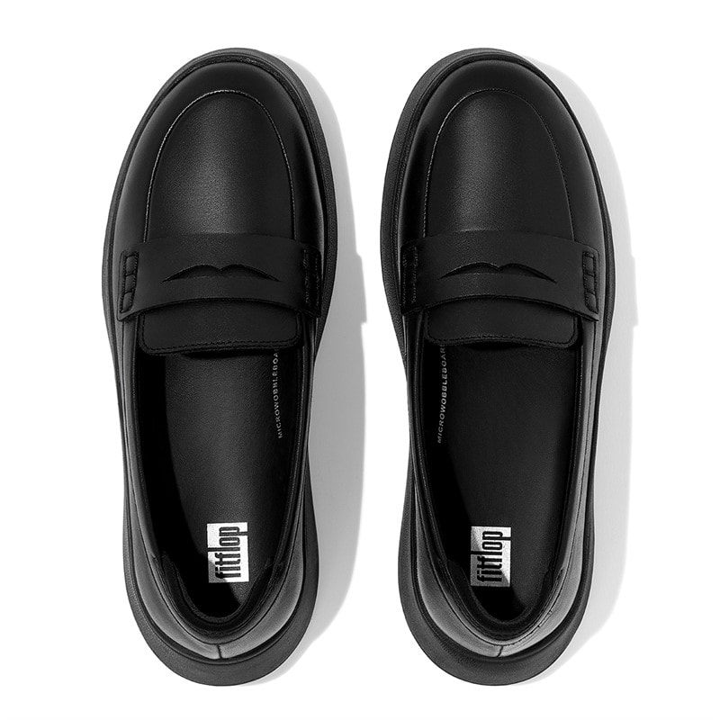 FitFlop Womens F-mode Flatform Leather Penny Loafers All Black - Image 3
