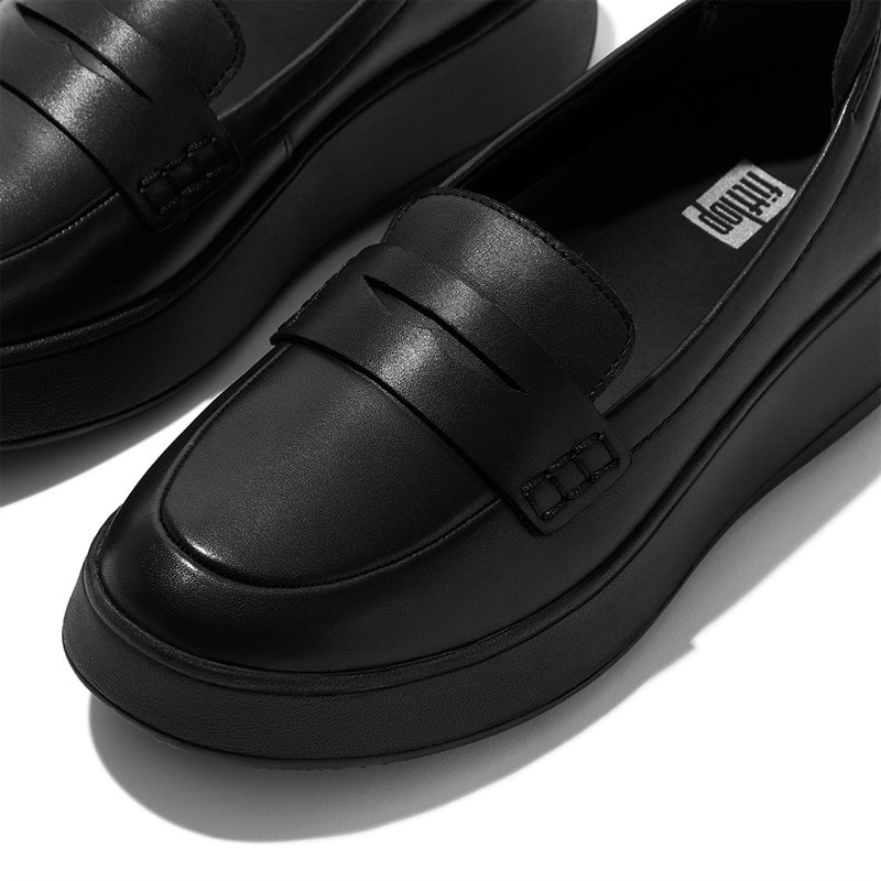 FitFlop Womens F-mode Flatform Leather Penny Loafers All Black - Image 4