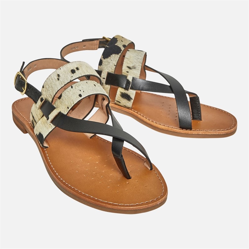 GEOX Womens Maddalusia Flat Sandals Black/White - Image 1