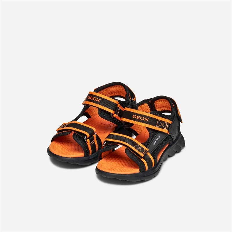 GEOX Junior Boys Airadyum Ankle Strap Sandals Black/Orange - Image 2