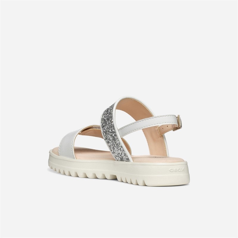 GEOX Junior Girls Coralie Sandals White/Light Silver White/Lt Silver - Image 3