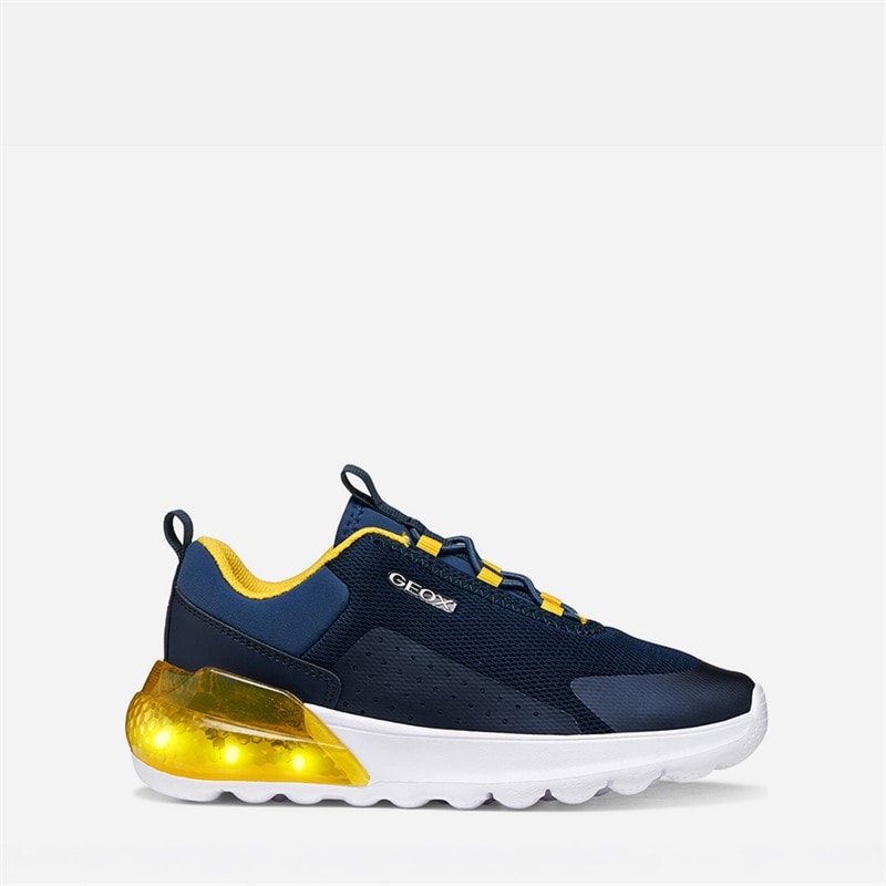 GEOX Boys Activart Illuminus Light Up Trainers Navy/Yellow